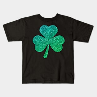 St Patricks Day, Ombre Green Faux Glitter 3 Leaf Clover Kids T-Shirt